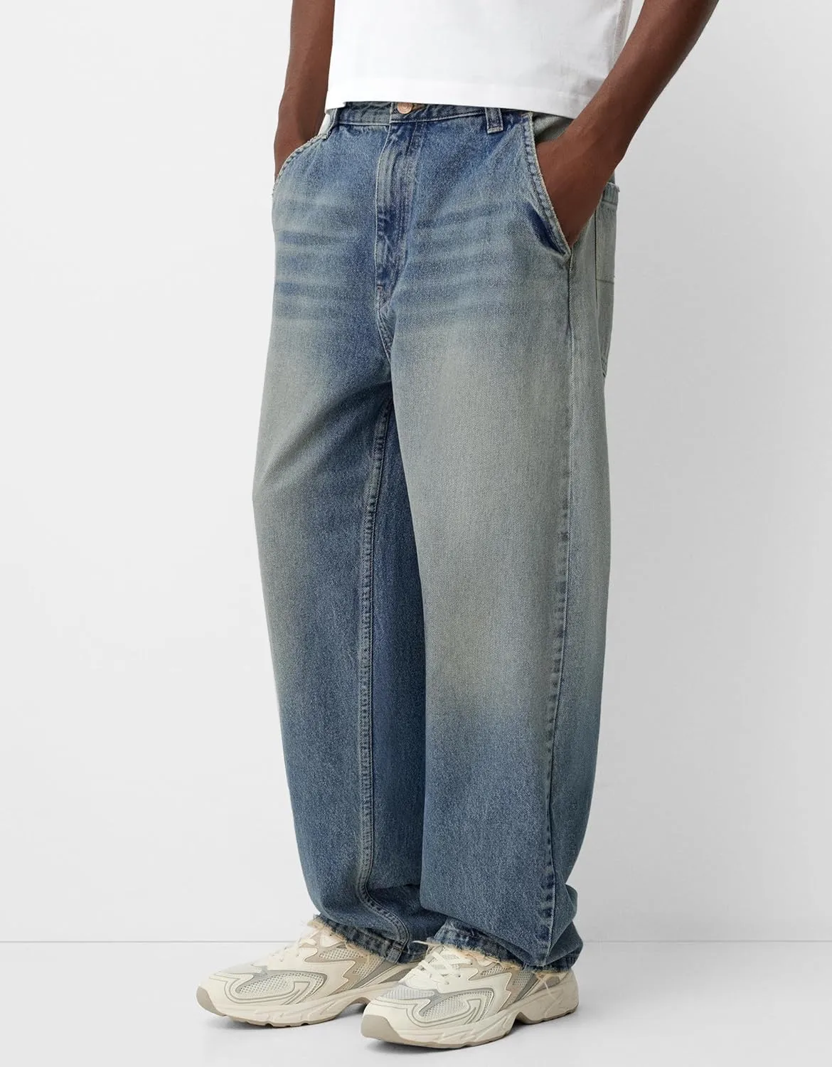 Men Grunge Jeans Vintage Baggy Wide Leg Hip Hop Skater Denim Pants Fashion Casual Loose Fit Trousers Streetwear