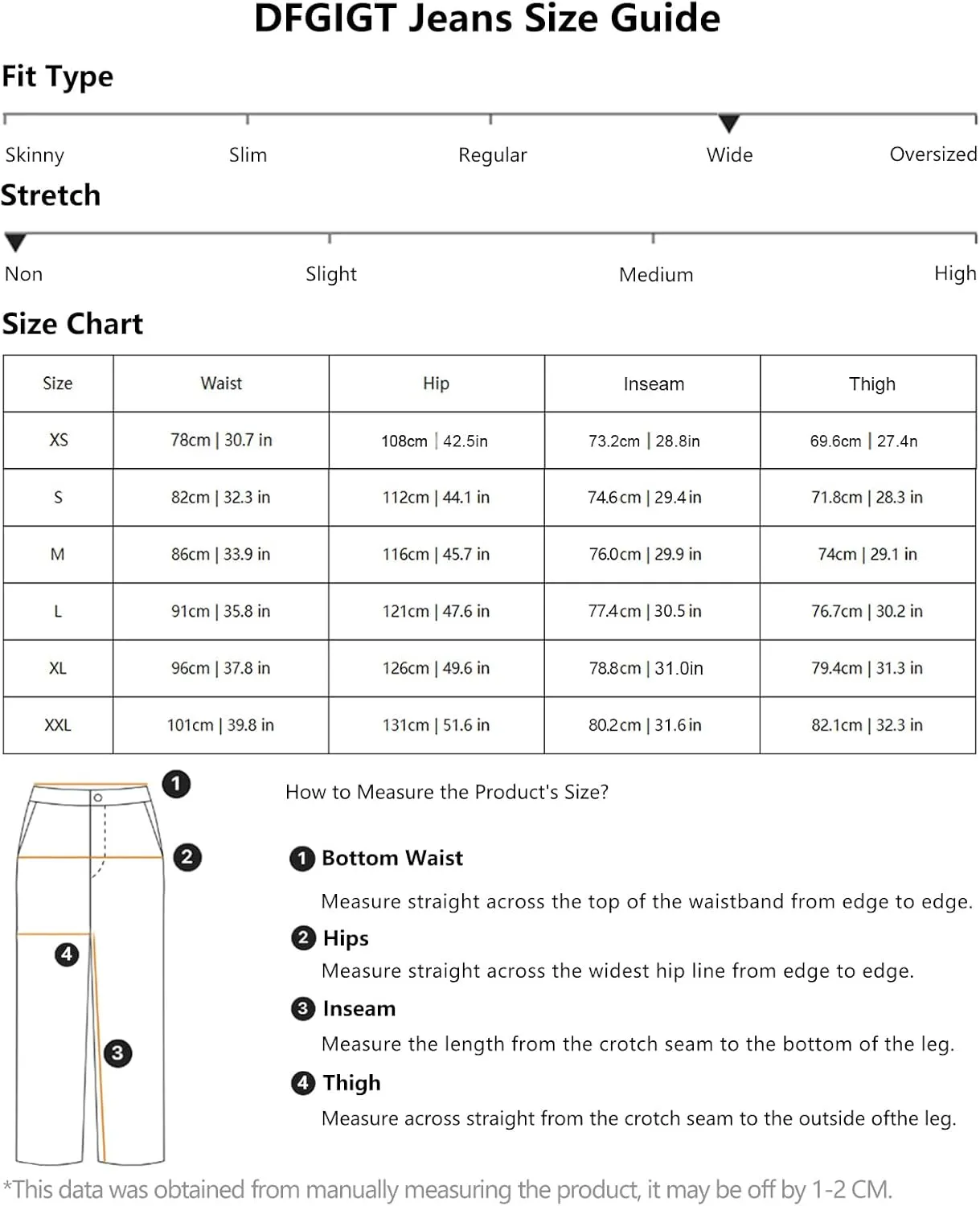 Men's Baggy Hip Hop Jeans Wide Leg Skater Denim Pants Casual Loose Fit Long Trousers Streetwear