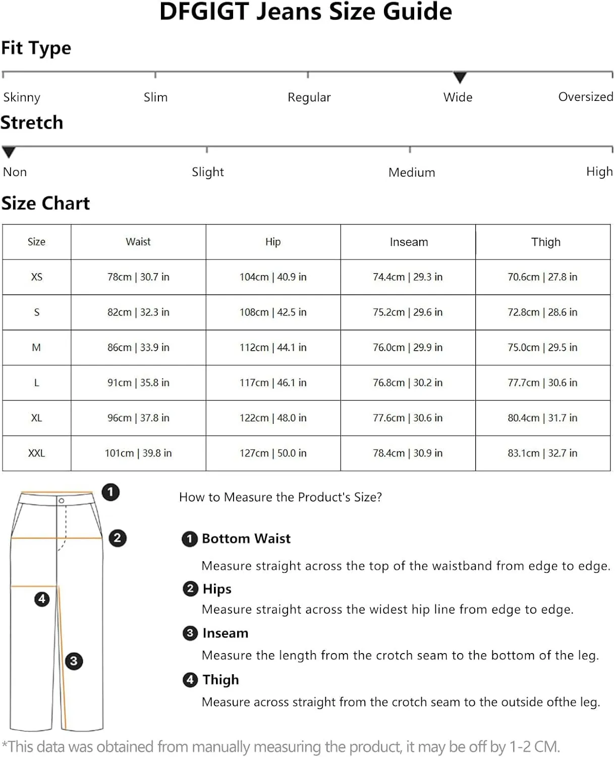 Men's Baggy Hip Hop Jeans Wide Leg Skater Denim Pants Casual Loose Fit Long Trousers Streetwear