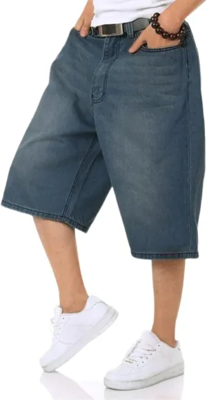 Mens Baggy Jean Shorts Loose Fit Vintage Wide Leg Jorts Y2K Streetwear Hip Hop Casual Long Denim Shorts