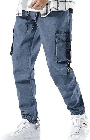 Men's Baggy Jeans Hip Hop Jeans Drawstring Multi Pocket Loose Jeans Fashion Dance Skater Skateboard Pants