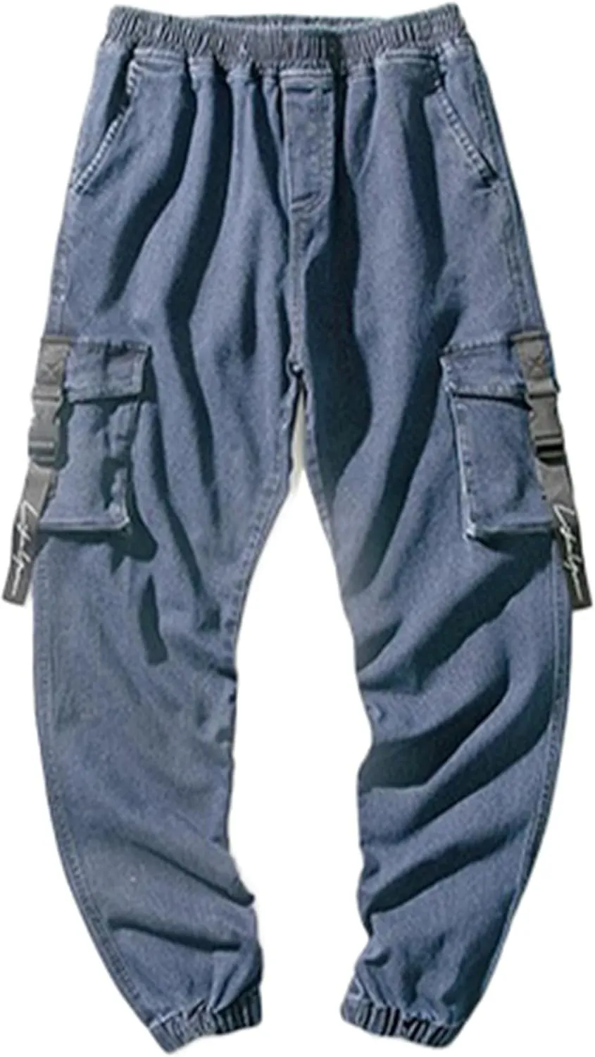 Men's Baggy Jeans Hip Hop Jeans Drawstring Multi Pocket Loose Jeans Fashion Dance Skater Skateboard Pants