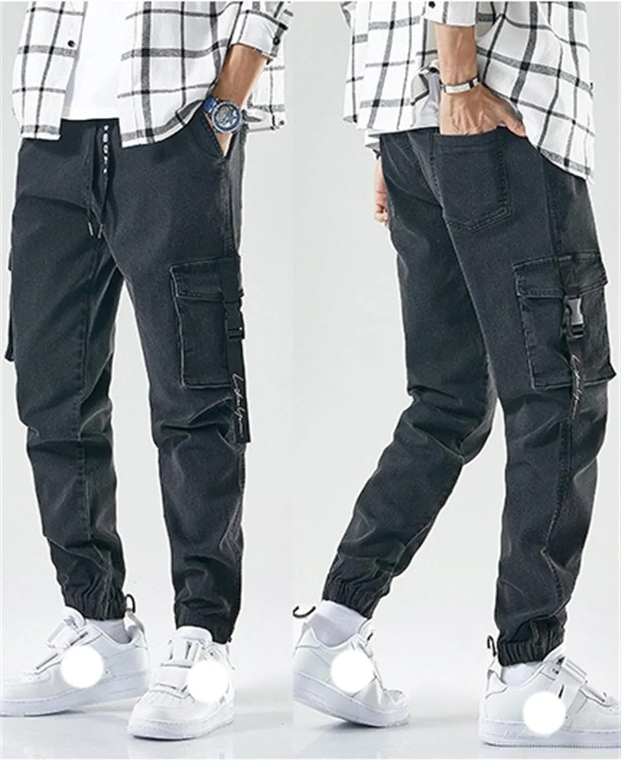Men's Baggy Jeans Hip Hop Jeans Drawstring Multi Pocket Loose Jeans Fashion Dance Skater Skateboard Pants