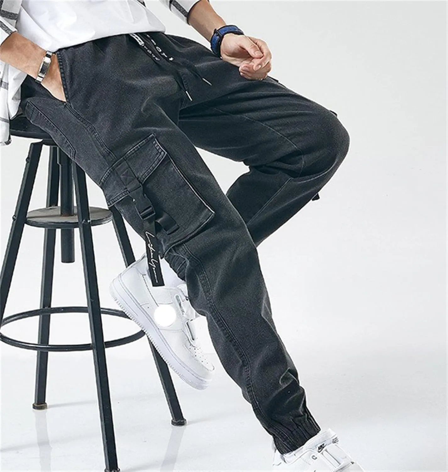 Men's Baggy Jeans Hip Hop Jeans Drawstring Multi Pocket Loose Jeans Fashion Dance Skater Skateboard Pants