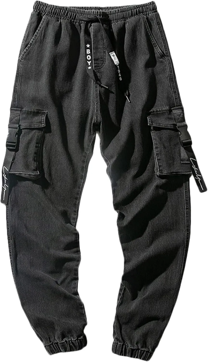 Men's Baggy Jeans Hip Hop Jeans Drawstring Multi Pocket Loose Jeans Fashion Dance Skater Skateboard Pants
