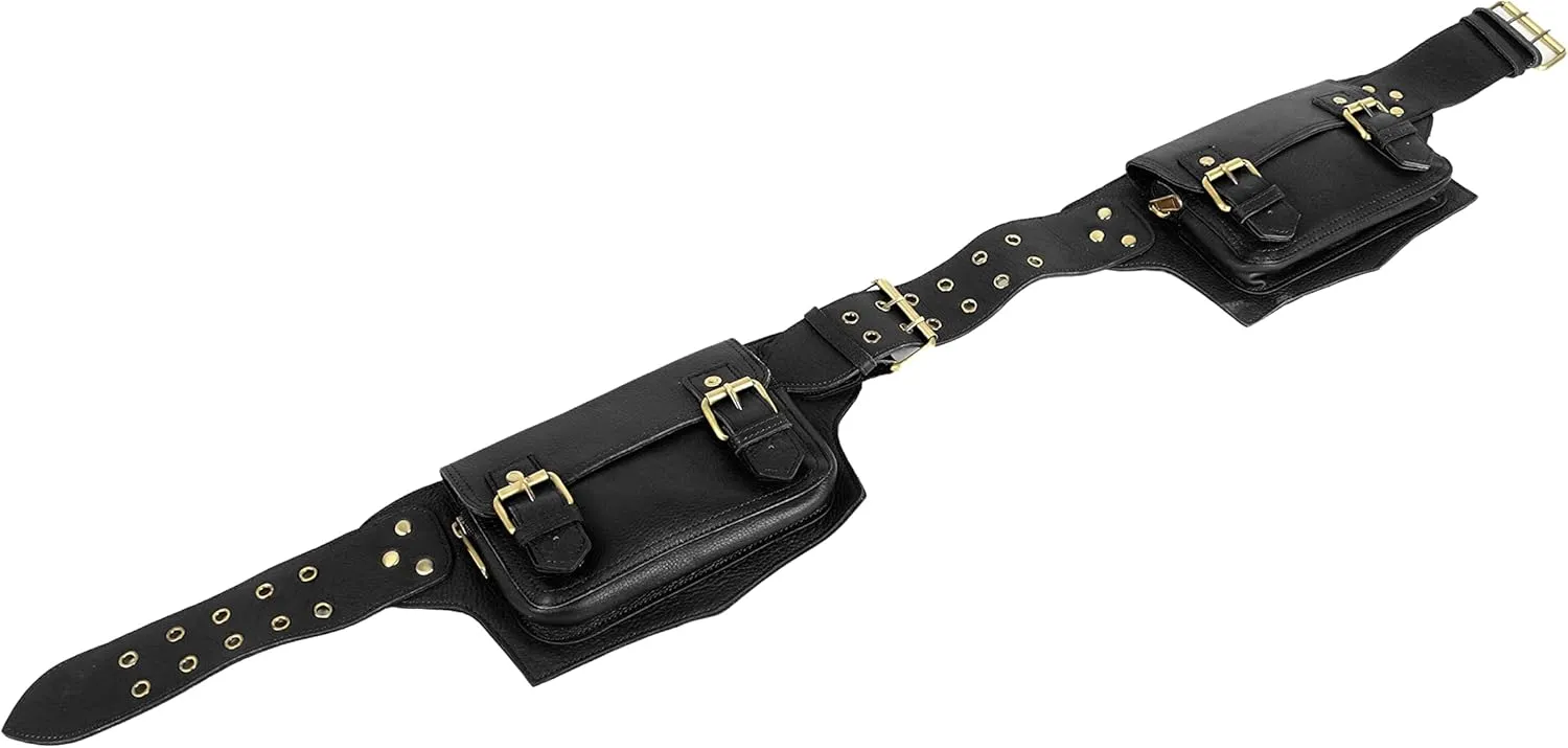 Mens Boys Vintage Leather Messenger Belt Sling Leather Utility Pouch Fanny Pack Messenger Waist Belt Gift for Men & Women (Black)