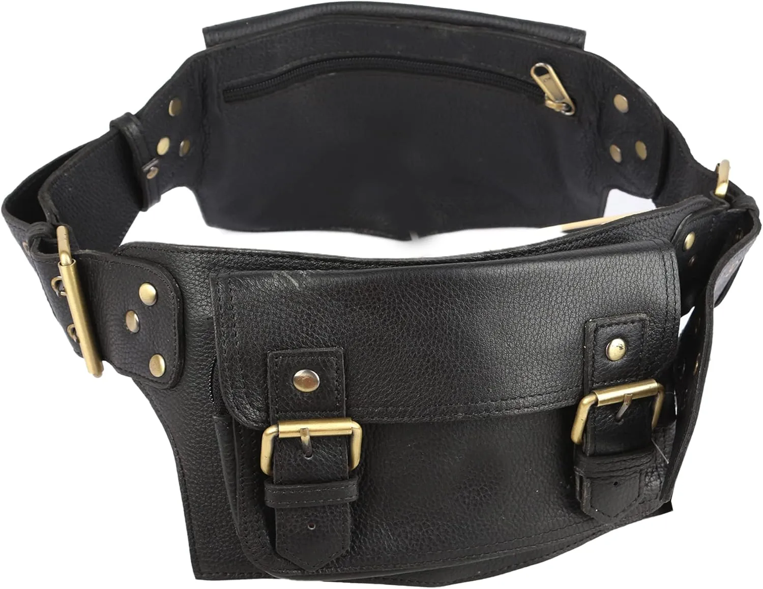 Mens Boys Vintage Leather Messenger Belt Sling Leather Utility Pouch Fanny Pack Messenger Waist Belt Gift for Men & Women (Black)