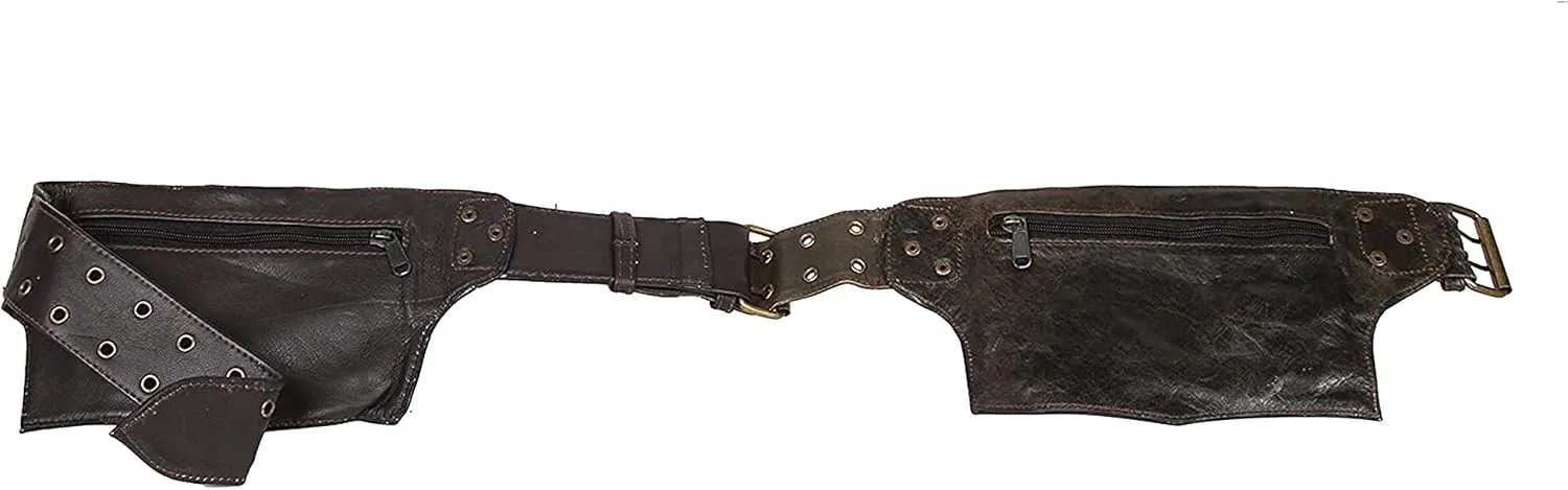 Mens Boys Vintage Leather Messenger Belt Sling Leather Utility Pouch Fanny Pack Messenger Waist Belt Gift for Men & Women (Black)
