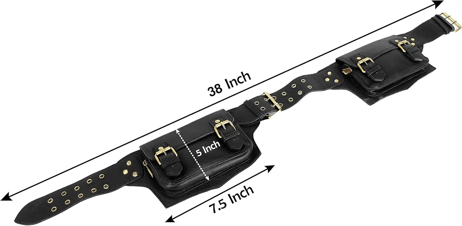 Mens Boys Vintage Leather Messenger Belt Sling Leather Utility Pouch Fanny Pack Messenger Waist Belt Gift for Men & Women (Black)