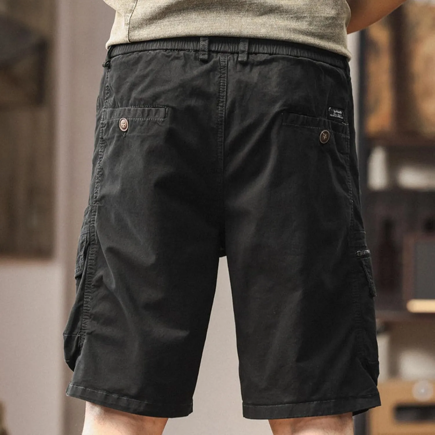 Mens Classic-Fit Cargo Shorts for Hiking Climbing Cotton Elastic Waist Multi-Pocket Summer Workout Gym Camping Shorts