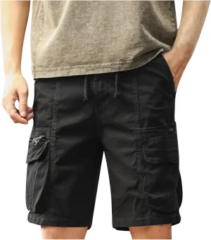 Mens Classic-Fit Cargo Shorts for Hiking Climbing Cotton Elastic Waist Multi-Pocket Summer Workout Gym Camping Shorts
