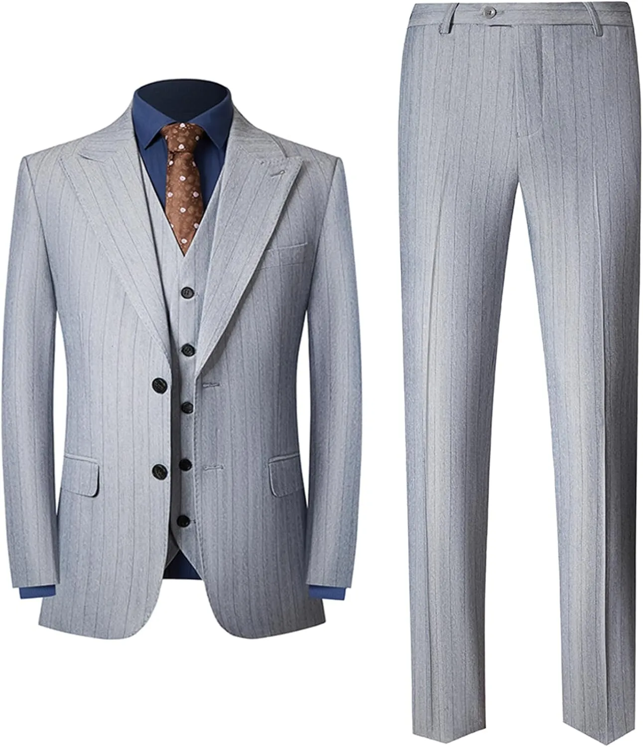 Men's Classic Stripe Suit 3 Piece Elegant Business Suit Two Button Wedding Prom Tuxedo Jacket Vest & Pants 2025