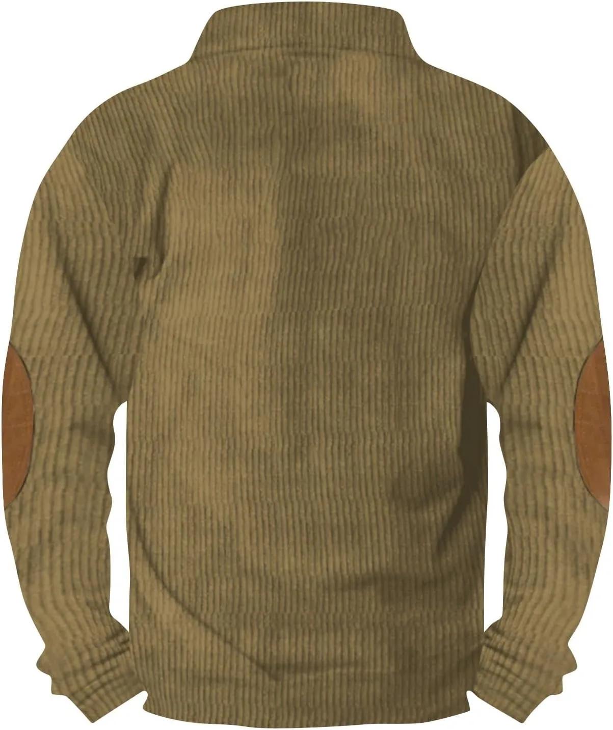 Mens Corduroy Sweater with Elbow Patches Long Sleeve Button Turtleneck Polo Shirts Waffle Knit Sweatshirts