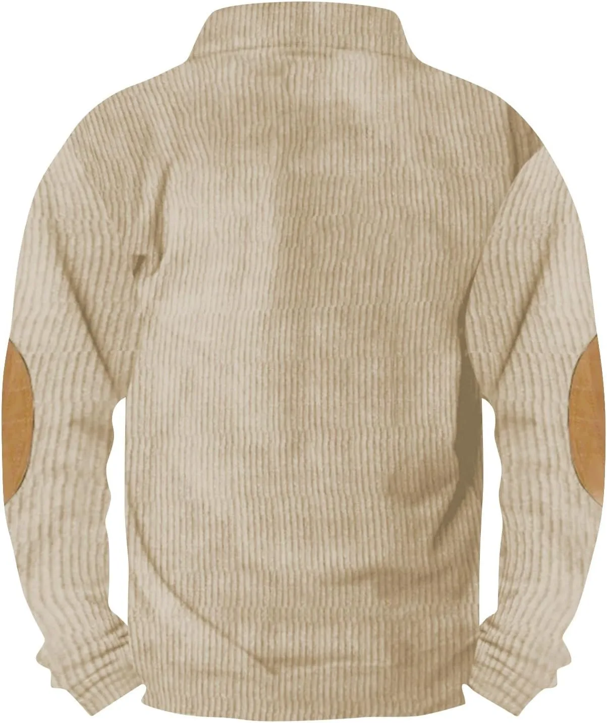 Mens Corduroy Sweater with Elbow Patches Long Sleeve Button Turtleneck Polo Shirts Waffle Knit Sweatshirts