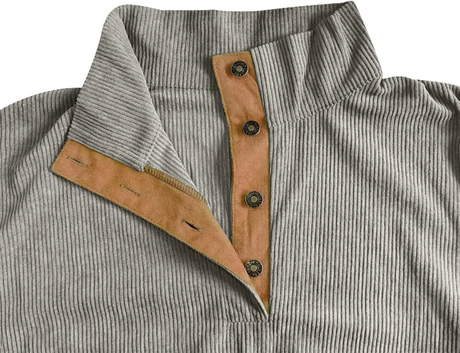 Mens Corduroy Sweater with Elbow Patches Long Sleeve Button Turtleneck Polo Shirts Waffle Knit Sweatshirts