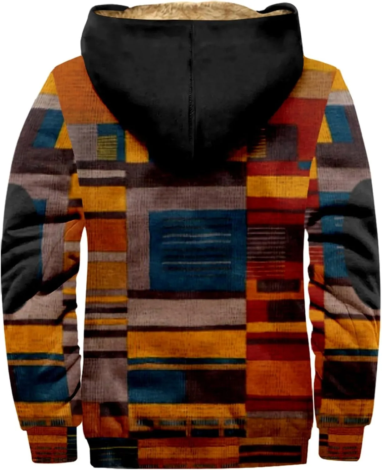 Mens Fuzzy Sherpa Jacket Long Sleeve Fleece Zip Up Coat Fall Winter Puffer Jacket Casual Zipper Varsity Coat Hooded