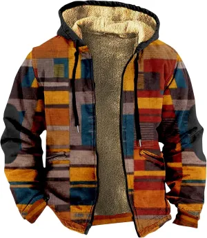 Mens Fuzzy Sherpa Jacket Long Sleeve Fleece Zip Up Coat Fall Winter Puffer Jacket Casual Zipper Varsity Coat Hooded