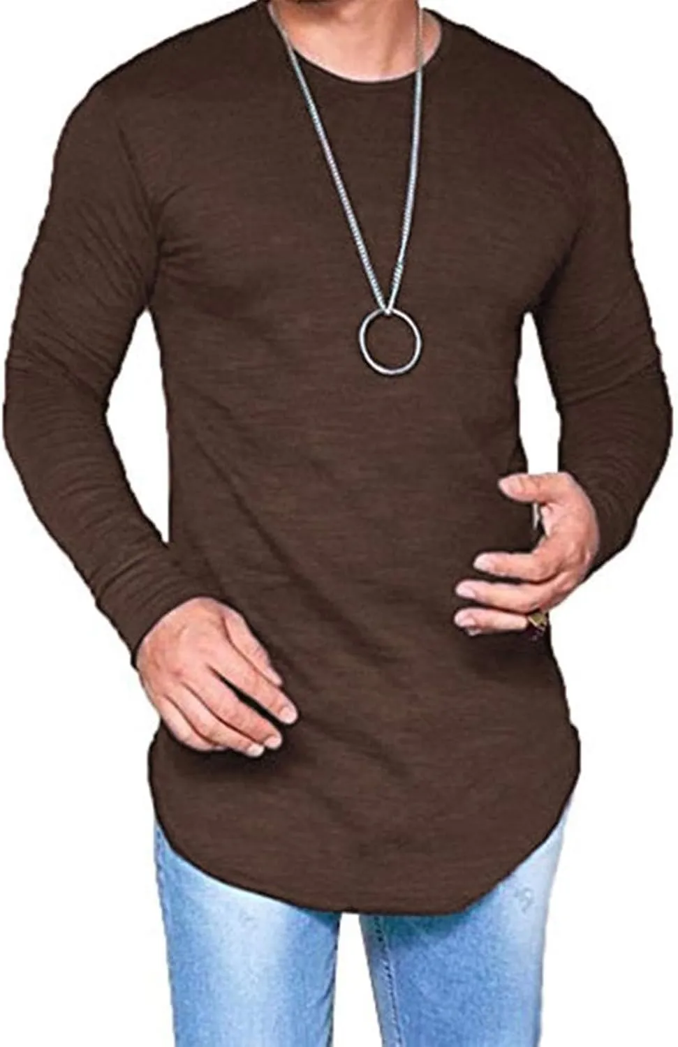 Mens Hipster Hip Hop Longline Crewneck T-Shirt