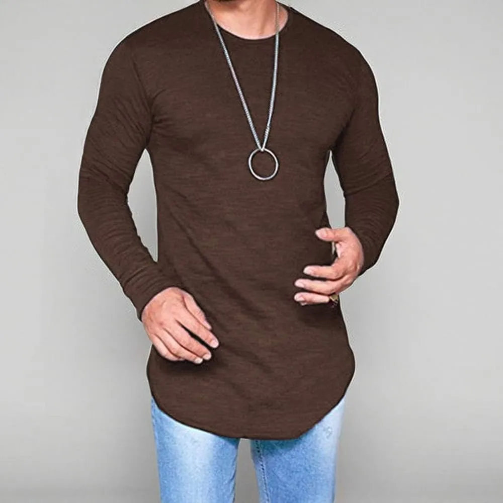 Mens Hipster Hip Hop Longline Crewneck T-Shirt