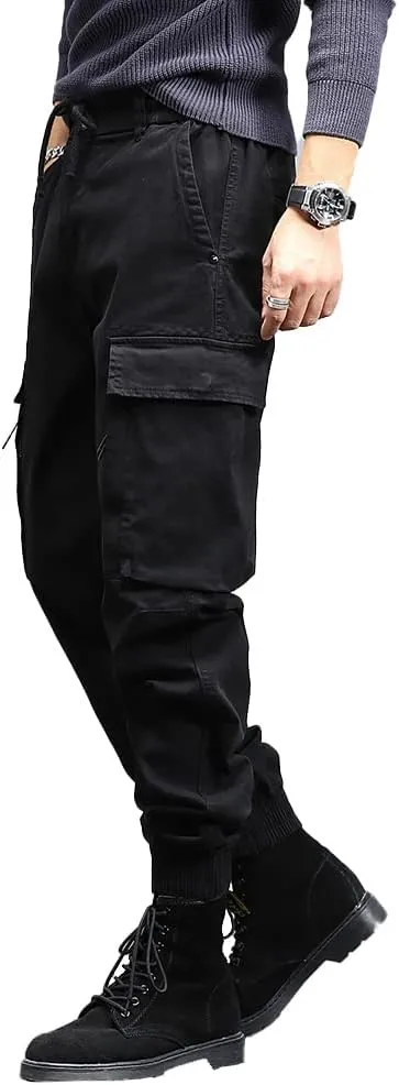 Men's Military Army Cargo Pants Outdoor Cotton Tactical Work Pants Drawstring Slim Fit Trousers