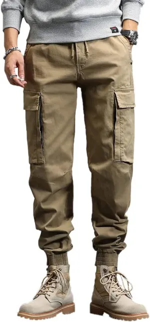 Men's Military Army Cargo Pants Outdoor Cotton Tactical Work Pants Drawstring Slim Fit Trousers