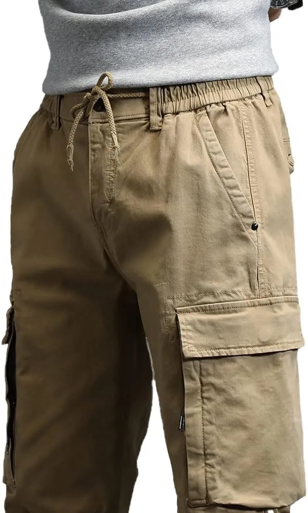Men's Military Army Cargo Pants Outdoor Cotton Tactical Work Pants Drawstring Slim Fit Trousers