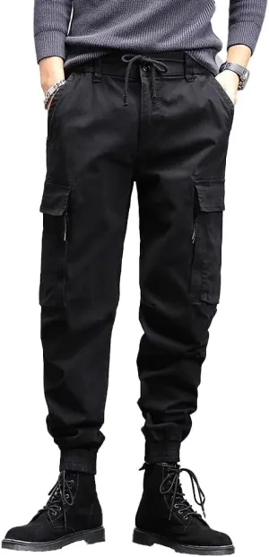Men's Military Army Cargo Pants Outdoor Cotton Tactical Work Pants Drawstring Slim Fit Trousers
