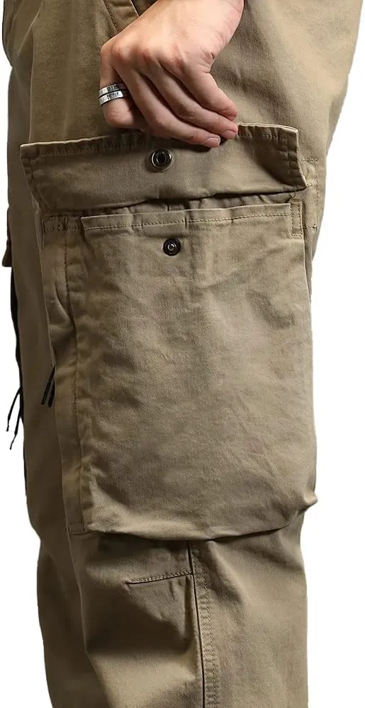 Men's Military Army Cargo Pants Outdoor Cotton Tactical Work Pants Drawstring Slim Fit Trousers