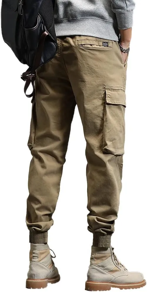 Men's Military Army Cargo Pants Outdoor Cotton Tactical Work Pants Drawstring Slim Fit Trousers