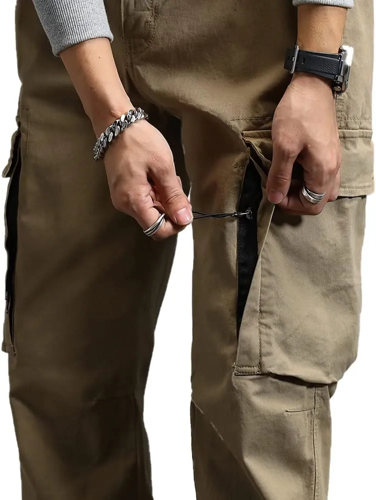 Men's Military Army Cargo Pants Outdoor Cotton Tactical Work Pants Drawstring Slim Fit Trousers