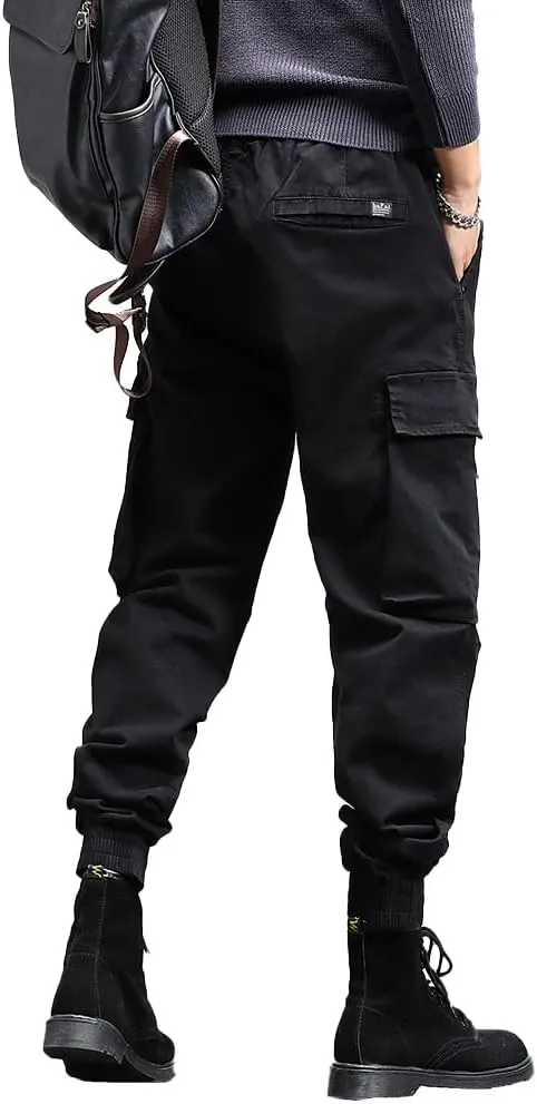 Men's Military Army Cargo Pants Outdoor Cotton Tactical Work Pants Drawstring Slim Fit Trousers