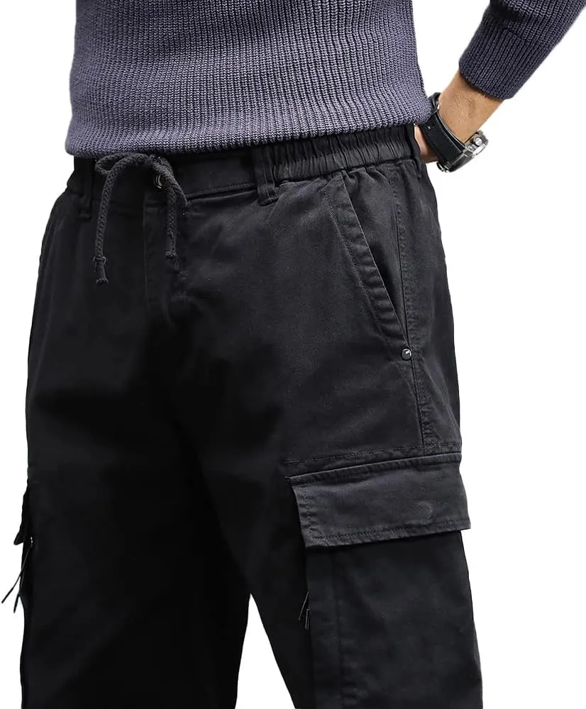 Men's Military Army Cargo Pants Outdoor Cotton Tactical Work Pants Drawstring Slim Fit Trousers