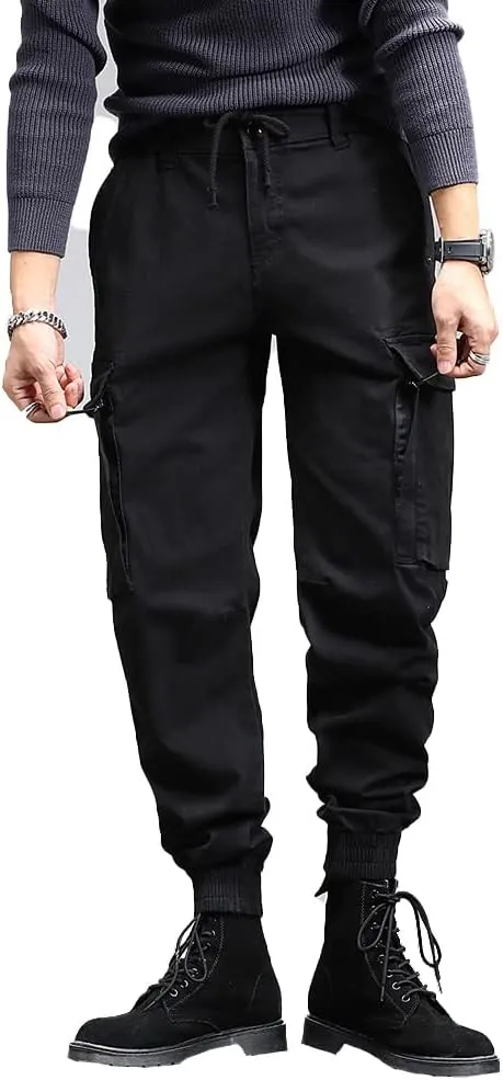 Men's Military Army Cargo Pants Outdoor Cotton Tactical Work Pants Drawstring Slim Fit Trousers