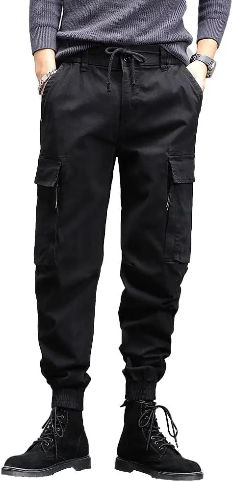 Men's Military Army Cargo Pants Outdoor Cotton Tactical Work Pants Drawstring Slim Fit Trousers
