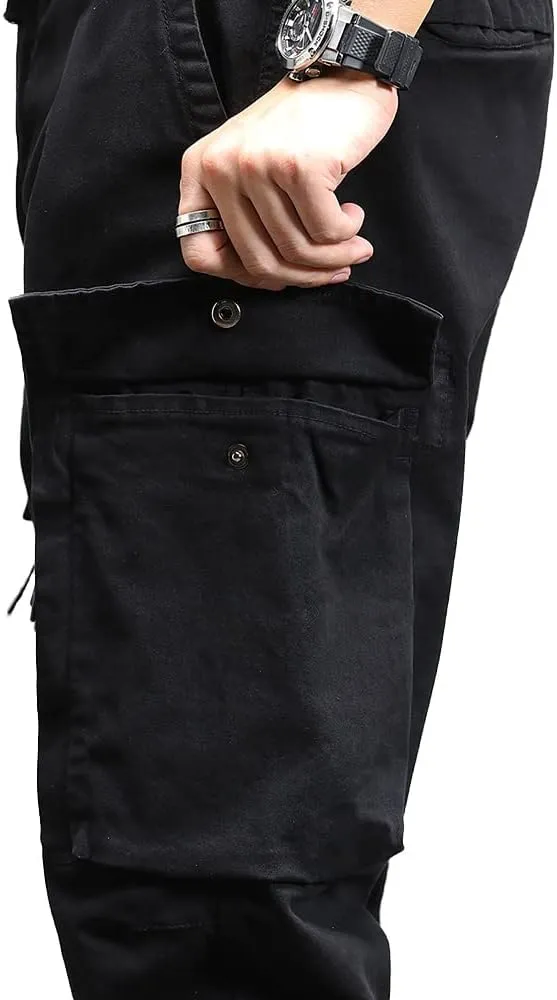 Men's Military Army Cargo Pants Outdoor Cotton Tactical Work Pants Drawstring Slim Fit Trousers