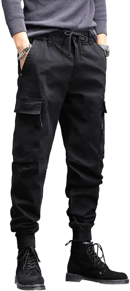 Men's Military Army Cargo Pants Outdoor Cotton Tactical Work Pants Drawstring Slim Fit Trousers