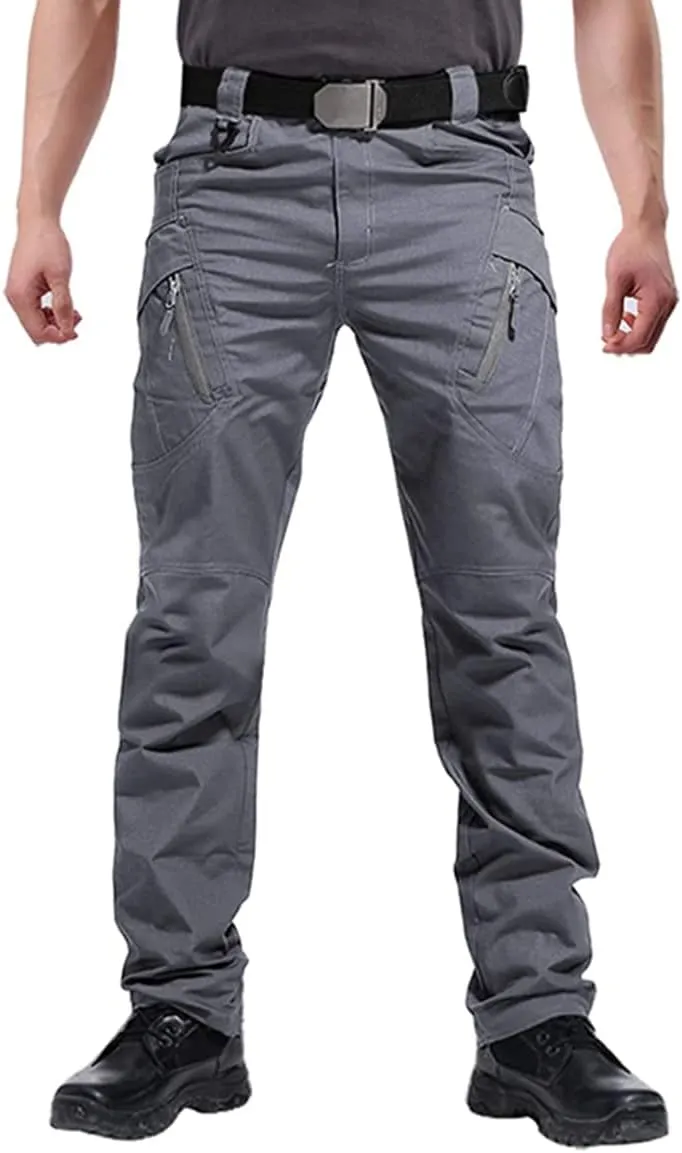 Men's Outdoor Work Military Tactical Pants Lightweight Ripstop Combat Trousers Hiking Pant with 9 Pockets No Belt