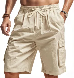 Mens Shorts Cargo Shorts Classic Summer Lightweight with Pocket Elastic Waist Drawstring Pants for Running Athletic Beach