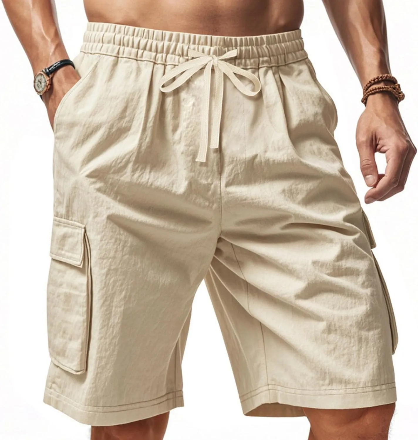 Mens Shorts Cargo Shorts Classic Summer Lightweight with Pocket Elastic Waist Drawstring Pants for Running Athletic Beach