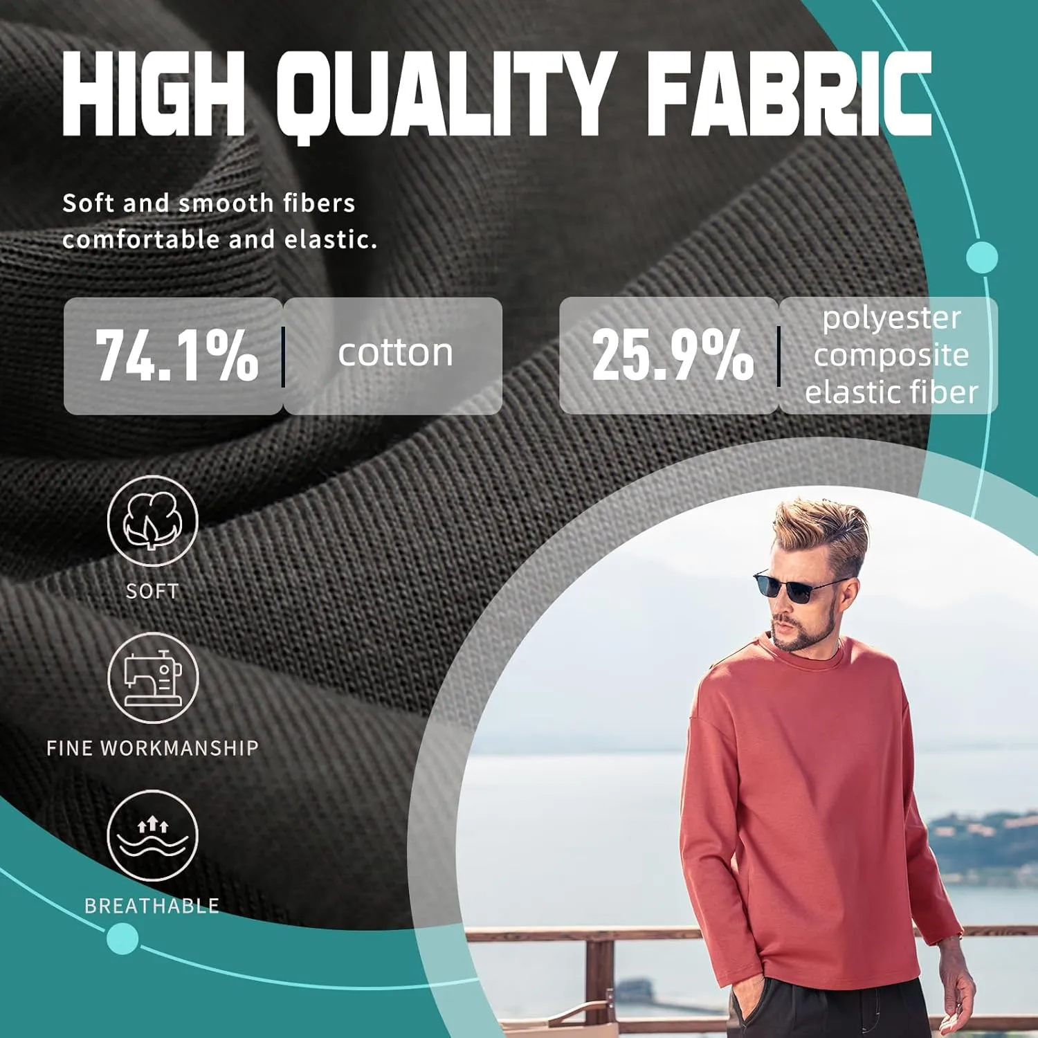 Men's Striped Long Sleeved T-Shirt, Casual Round Neck Long Sleeved Top, Regular-Fit Daily Striped T-Shirt Basic Style
