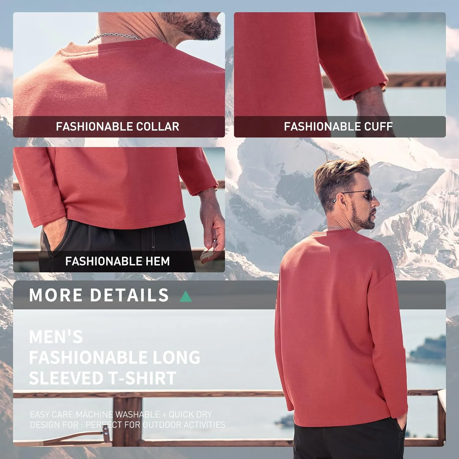 Men's Striped Long Sleeved T-Shirt, Casual Round Neck Long Sleeved Top, Regular-Fit Daily Striped T-Shirt Basic Style