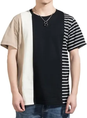 Mens Striped T-Shirt Crewneck Short Sleeve T-Shirt Men's Cotton T-Shirt