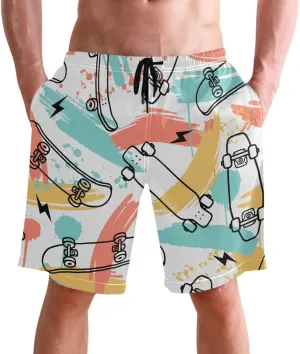 Men's Swim Trunks Quick Dry Swimming Shorts with Pocket Skateboarding Seamless Pattern Swimsuit Trunks