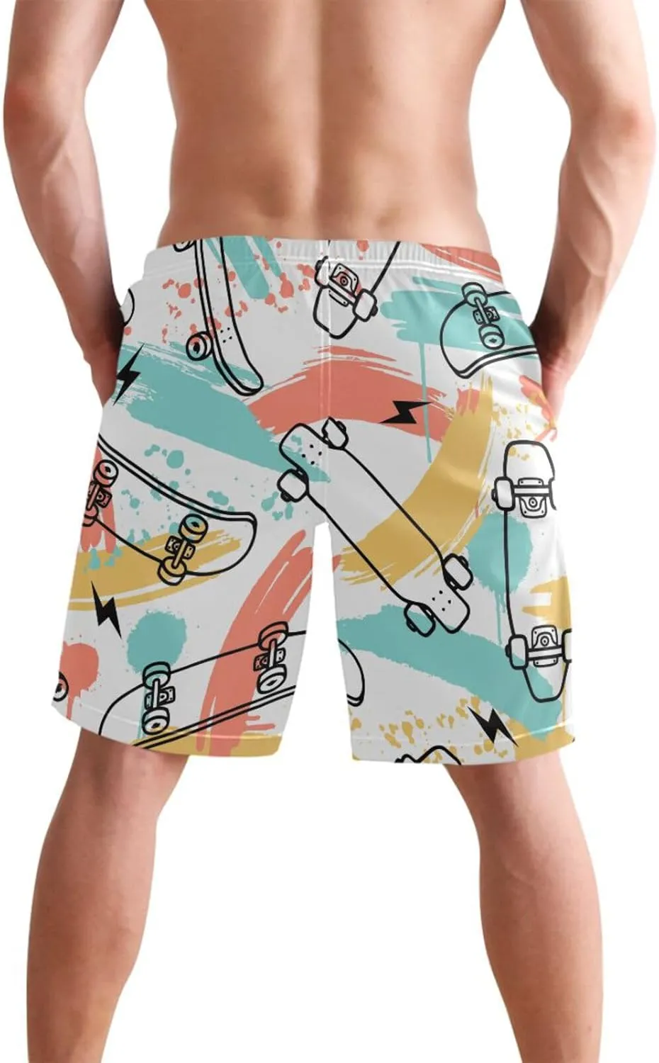 Men's Swim Trunks Quick Dry Swimming Shorts with Pocket Skateboarding Seamless Pattern Swimsuit Trunks