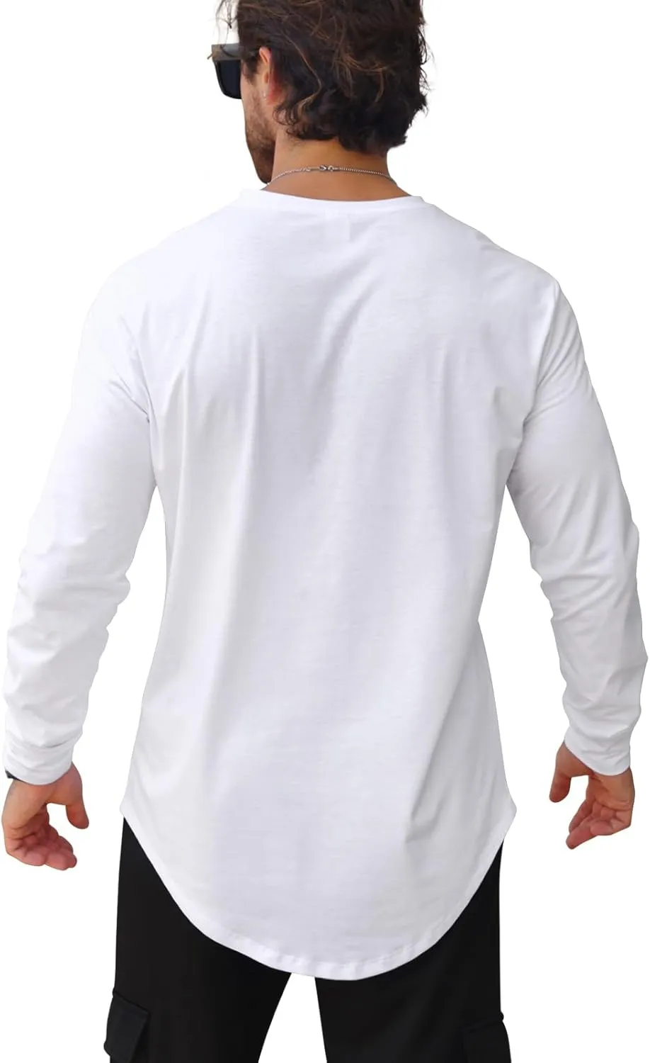 Mens T Shirts Casual Hipster Hip Hop Longline Crewneck Tee Shirts