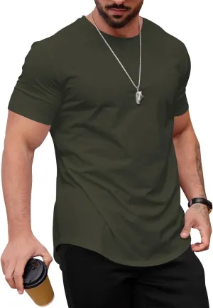Mens T Shirts Casual Hipster Hip Hop Longline Crewneck Tee Shirts