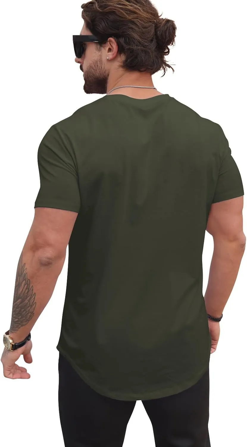 Mens T Shirts Casual Hipster Hip Hop Longline Crewneck Tee Shirts