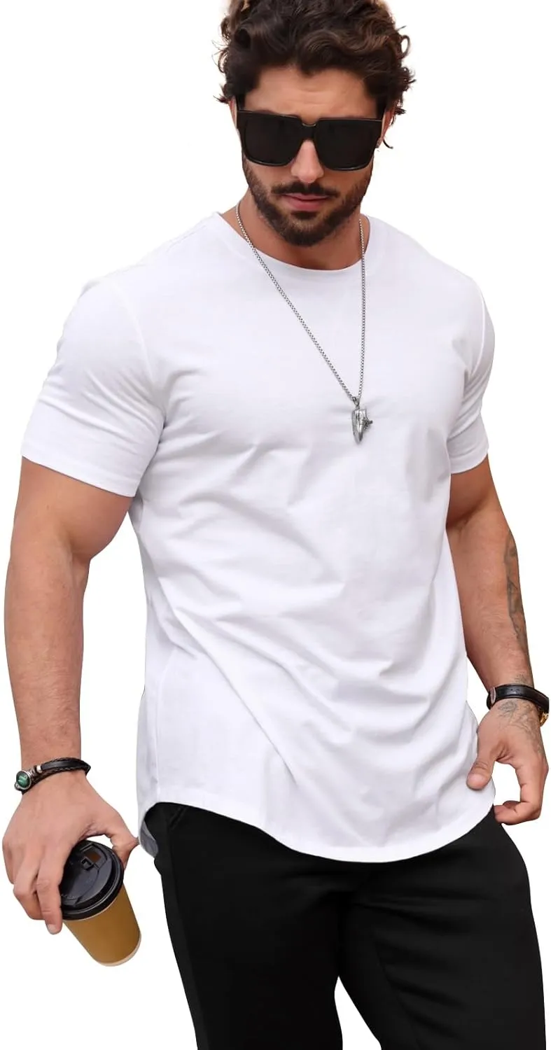 Mens T Shirts Casual Hipster Hip Hop Longline Crewneck Tee Shirts
