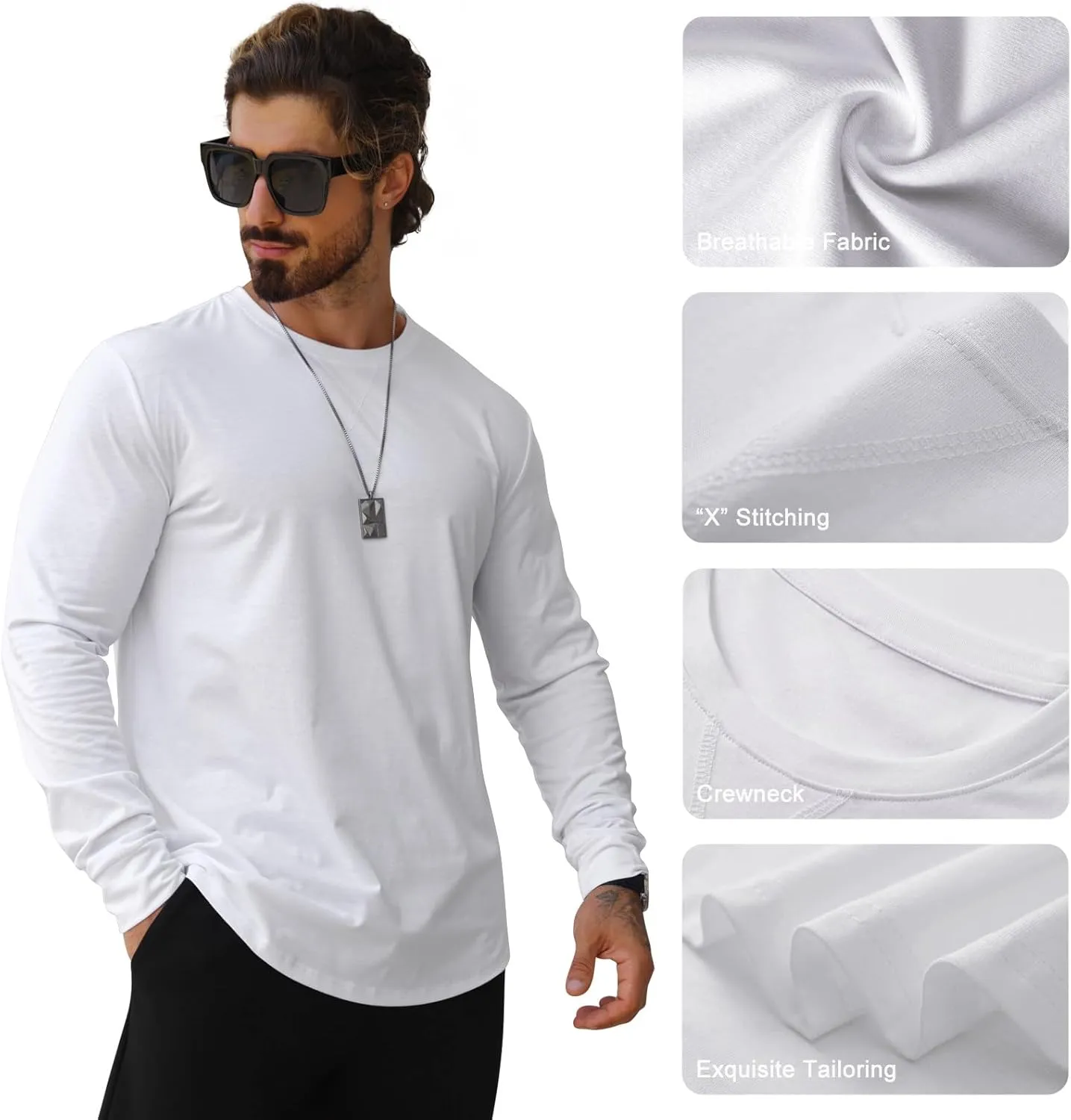 Mens T Shirts Casual Hipster Hip Hop Longline Crewneck Tee Shirts
