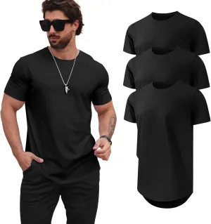 Mens T Shirts Casual Hipster Hip Hop Longline Crewneck Tee Shirts